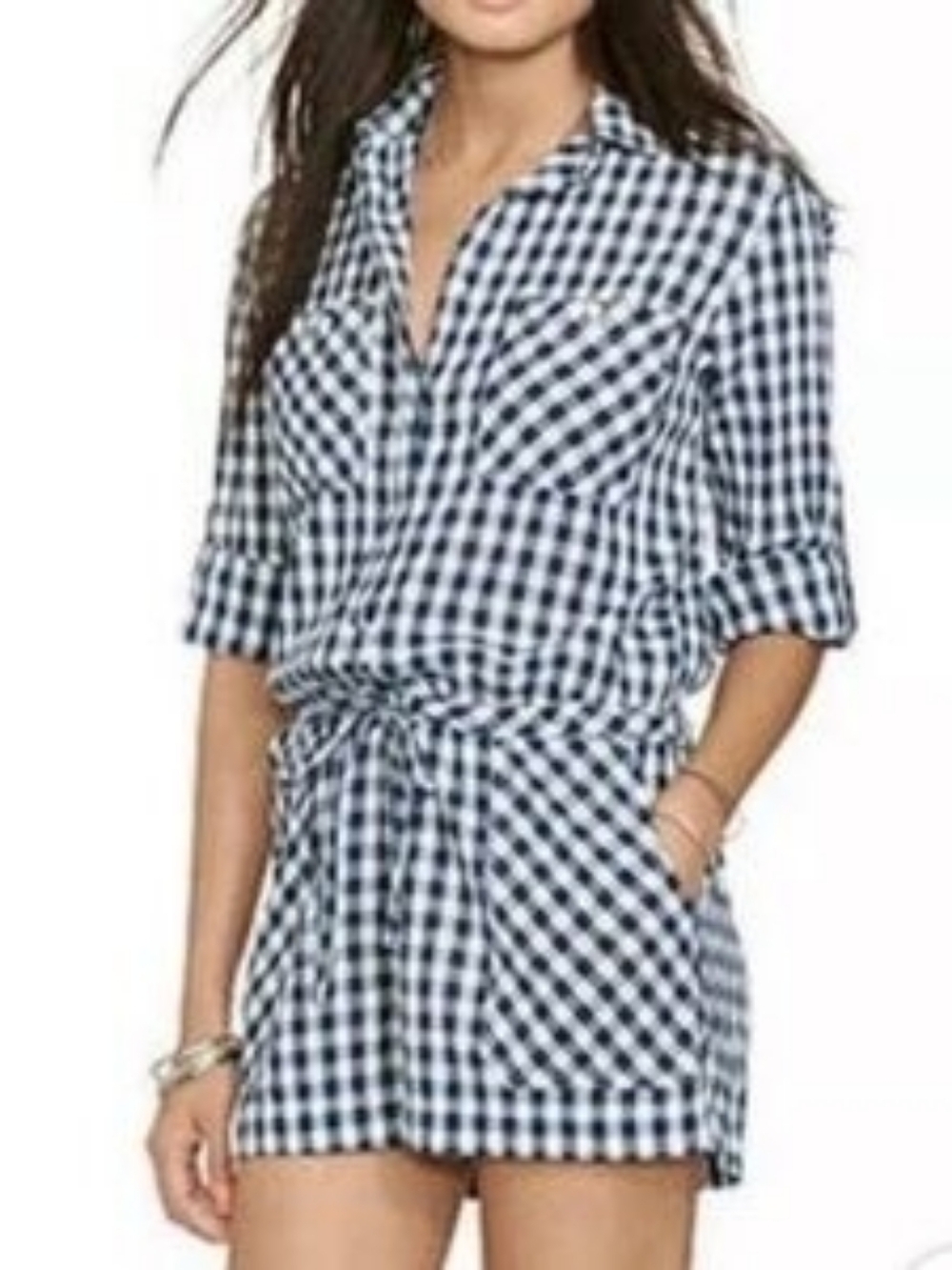 Denim & Suppy Ralph Lauren Navy Blue Gingham Check Romper